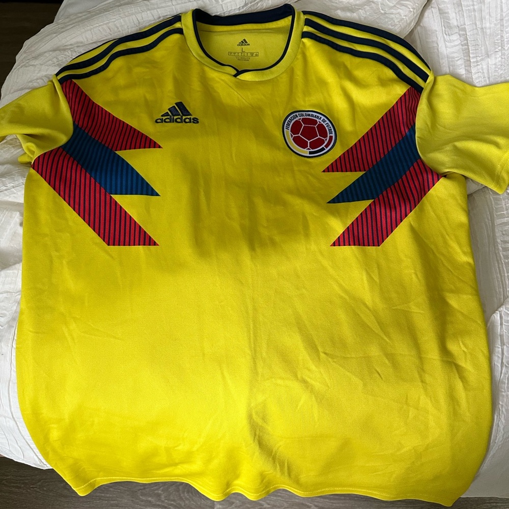 adidas Yellow Colombia Soccer Jersey with Red & Blue Accents